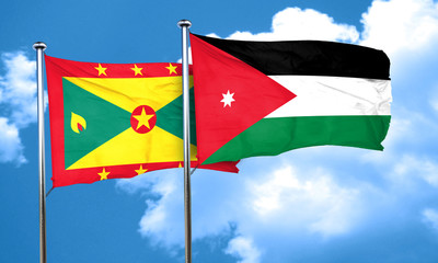 Grenada flag with Jordan flag, 3D rendering