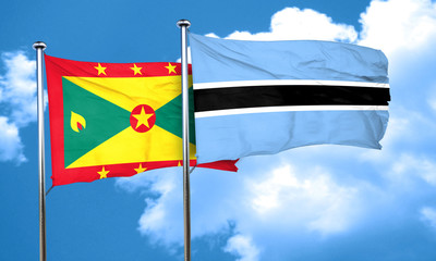 Grenada flag with Botswana flag, 3D rendering