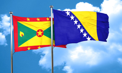 Grenada flag with Bosnia and Herzegovina flag, 3D rendering