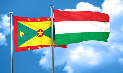 Grenada flag with Hungary flag, 3D rendering