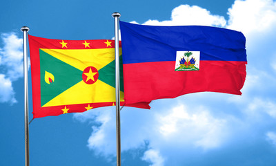 Grenada flag with Haiti flag, 3D rendering