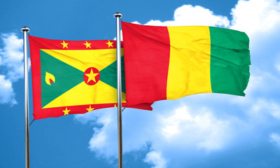 Grenada flag with Guinea flag, 3D rendering