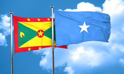 Grenada flag with Somalia flag, 3D rendering