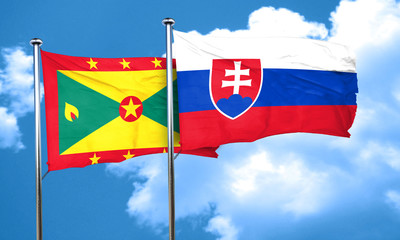 Grenada flag with Slovakia flag, 3D rendering
