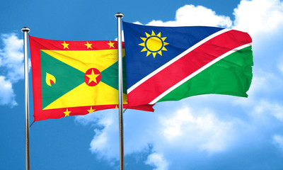 Grenada flag with Namibia flag, 3D rendering