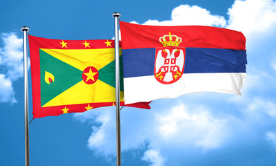 Grenada flag with Serbia flag, 3D rendering