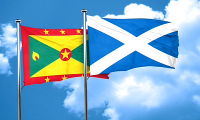 Grenada flag with Scotland flag, 3D rendering