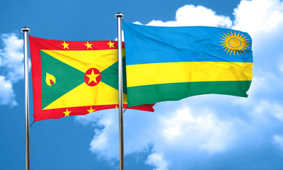 Grenada flag with rwanda flag, 3D rendering