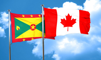 Grenada flag with Canada flag, 3D rendering