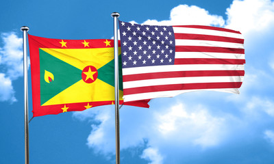Grenada flag with American flag, 3D rendering