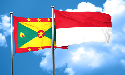 Grenada flag with Indonesia flag, 3D rendering
