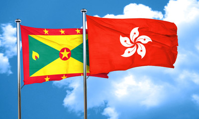 Grenada flag with Hong Kong flag, 3D rendering