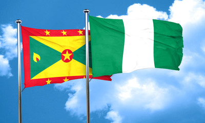 Grenada flag with Nigeria flag, 3D rendering