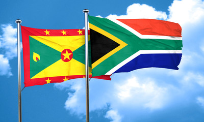 Grenada flag with South Africa flag, 3D rendering