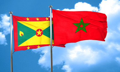 Grenada flag with Morocco flag, 3D rendering