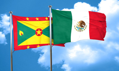 Grenada flag with Mexico flag, 3D rendering