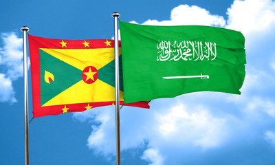 Grenada flag with Saudi Arabia flag, 3D rendering