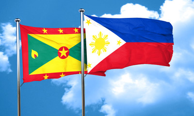 Grenada flag with Philippines flag, 3D rendering