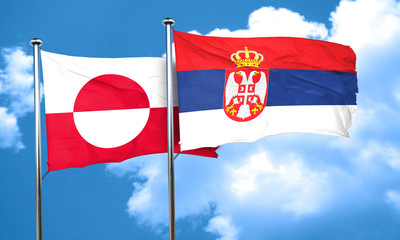 greenland flag with Serbia flag, 3D rendering