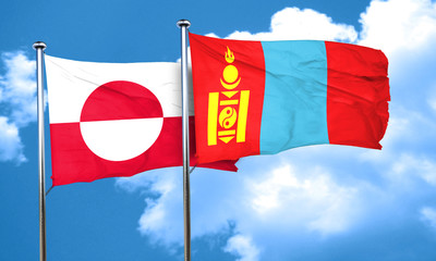greenland flag with Mongolia flag, 3D rendering
