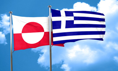 greenland flag with Greece flag, 3D rendering