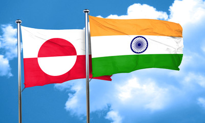 greenland flag with India flag, 3D rendering