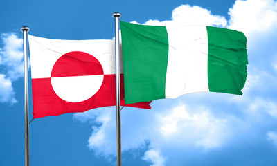 greenland flag with Nigeria flag, 3D rendering