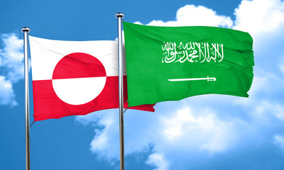 greenland flag with Saudi Arabia flag, 3D rendering