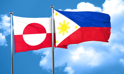 greenland flag with Philippines flag, 3D rendering