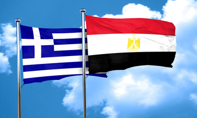 Greece flag with egypt flag, 3D rendering