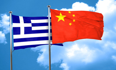 Greece flag with China flag, 3D rendering