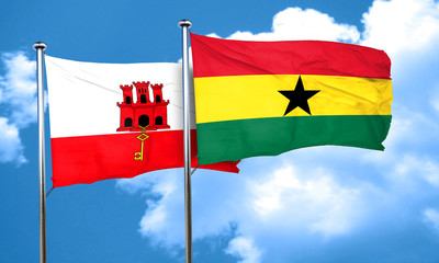gibraltar flag with Ghana flag, 3D rendering