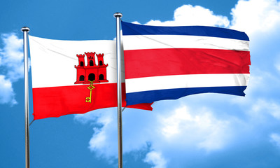 gibraltar flag with Costa Rica flag, 3D rendering