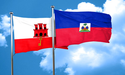 gibraltar flag with Haiti flag, 3D rendering