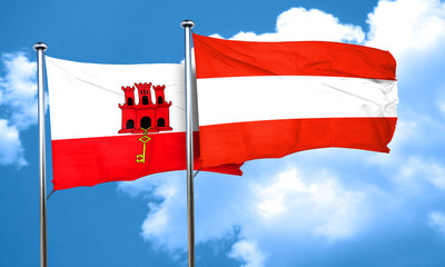 gibraltar flag with Austria flag, 3D rendering