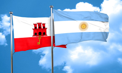 gibraltar flag with Argentine flag, 3D rendering