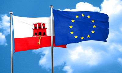 gibraltar flag with european union flag, 3D rendering