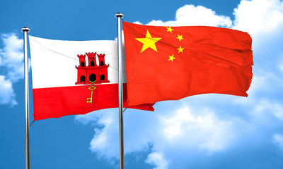 gibraltar flag with China flag, 3D rendering