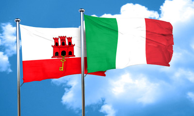 gibraltar flag with Italy flag, 3D rendering