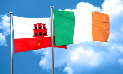 gibraltar flag with Ireland flag, 3D rendering