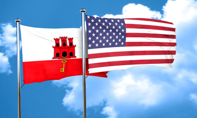gibraltar flag with American flag, 3D rendering