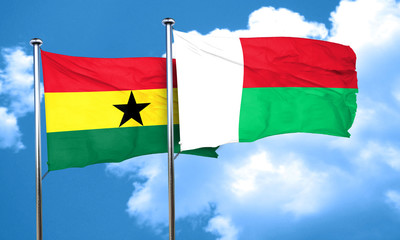 Ghana flag with Madagascar flag, 3D rendering