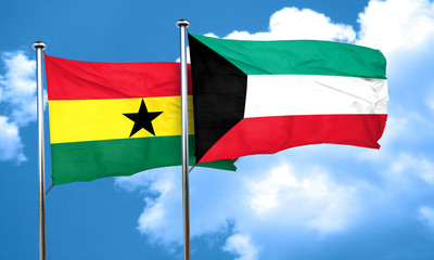 Ghana flag with Kuwait flag, 3D rendering