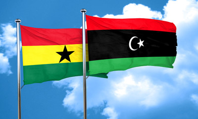 Ghana flag with Libya flag, 3D rendering