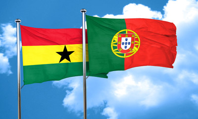 Ghana flag with Portugal flag, 3D rendering