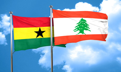 Ghana flag with Lebanon flag, 3D rendering