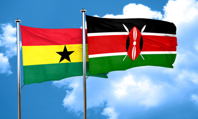 Ghana flag with Kenya flag, 3D rendering