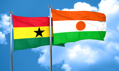 Ghana flag with Niger flag, 3D rendering