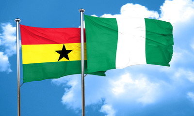Ghana flag with Nigeria flag, 3D rendering