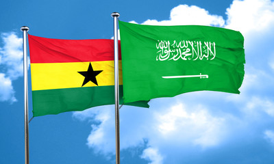 Ghana flag with Saudi Arabia flag, 3D rendering